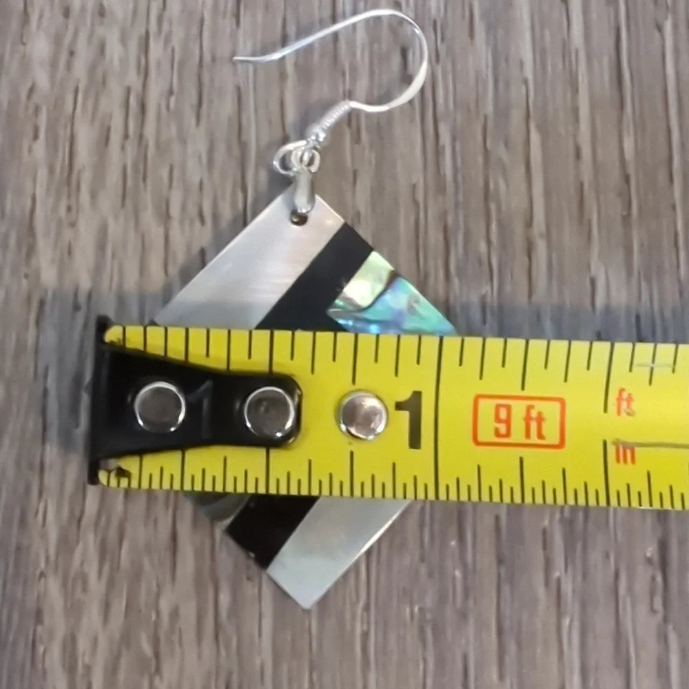 Abalone Mother Of Pearl And Onyx Sterling Silver Earrings - Picture 7 of 8